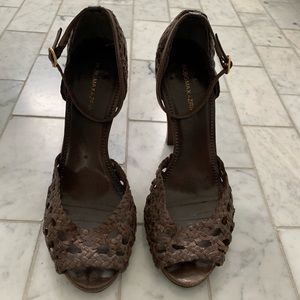 Dark brown, braided leather heels
